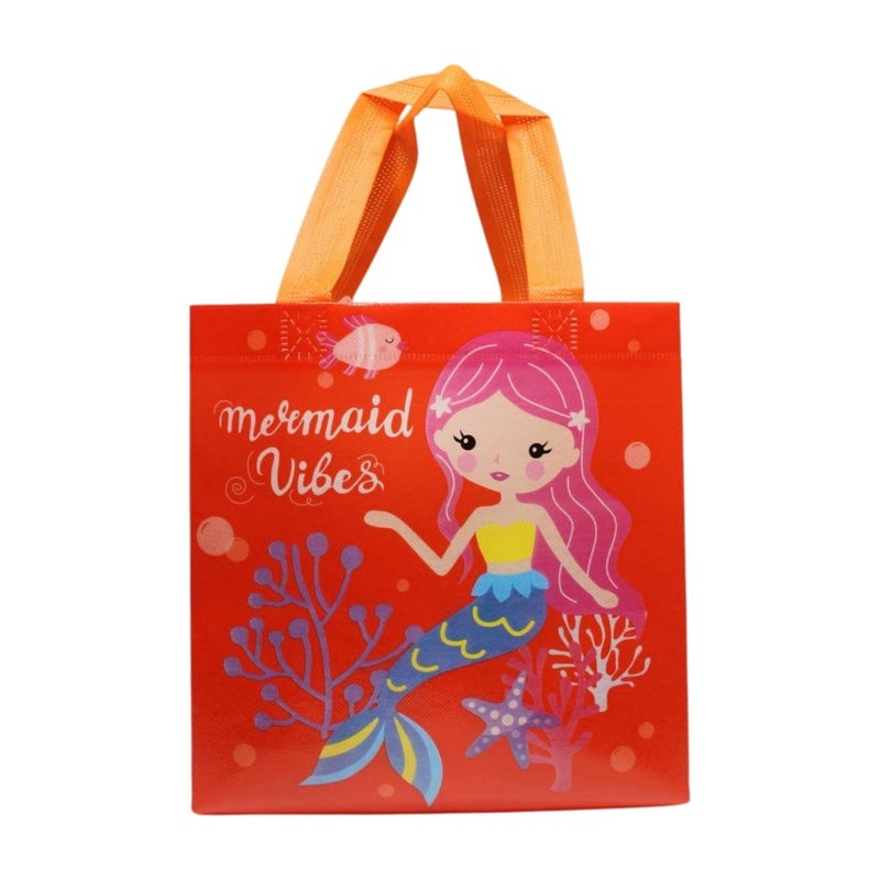 Wonderland SET of 6 Red Mermaid Print Non Woven Bag for Children birthday return gift bag, boy, girl gifting bag - Image 2