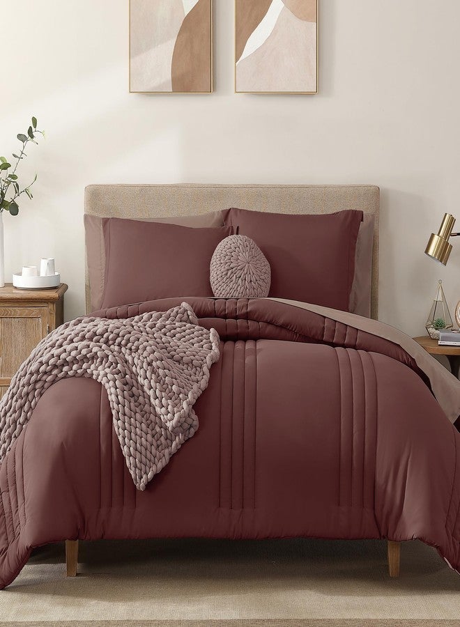 Monbix Full Comforter Set - 7 Pieces Dark Red Bed in a Bag Full Size Bedding Sets with Comforters, All Seasons Comforter with Sheets, Pillowcases & Shams - Image 1