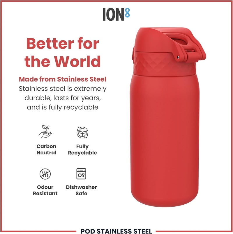 ION8 Lightweight Steel Kids Water Bottle, 400ml/13oz, Leak Proof, Easy to Open, Red - Image 5