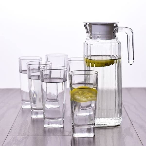 VILON Italian Premium Premium Elegant Glass Lemon Set of 7 Pcs1 Glass Jug 1300 ML with 6 Glasses 300 ML Hexa - Image 3