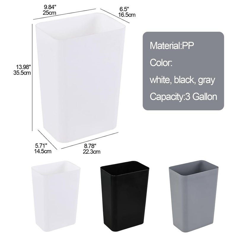 Eagrye 2-Pack Small Trash Can Plastic Bathroom Wastebasket 3 Gallon Slim Garbage Container Bin for Home Kitchen Bathroom Bedroom Office (White) - Image 2