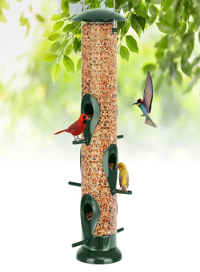 FEED GARDEN مغذيات طيور معدنية معلقة من فيد جاردن، عبوة واحدة، 6 منافذ، مقاومة للسناجب، مغذيات طيور بغطاء معدني متين، مقاومة للقضم. - Image 1