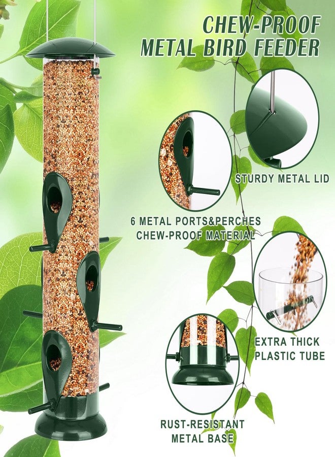 FEED GARDEN مغذيات طيور معدنية معلقة من فيد جاردن، عبوة واحدة، 6 منافذ، مقاومة للسناجب، مغذيات طيور بغطاء معدني متين، مقاومة للقضم. - Image 3