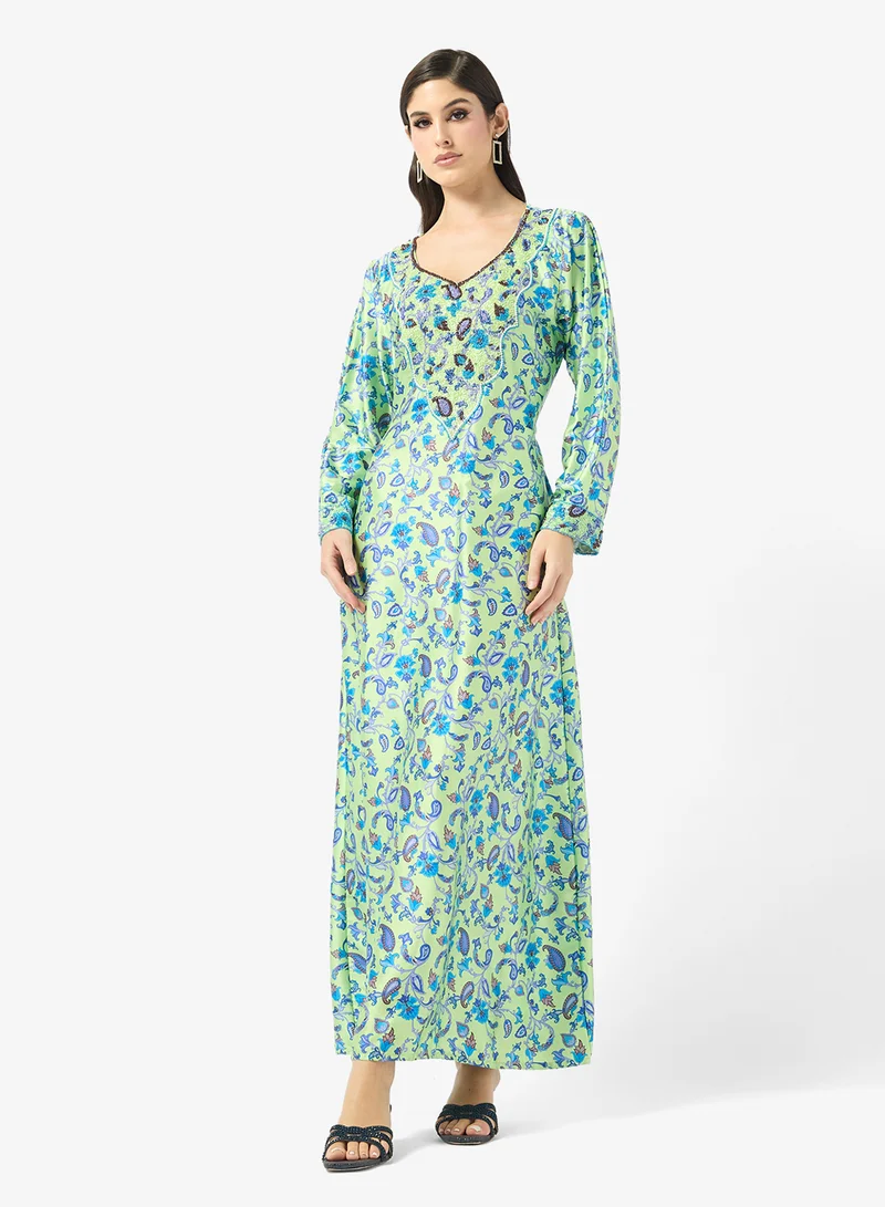 ARABIAN CLOSET Embellished Belted Jalabiya