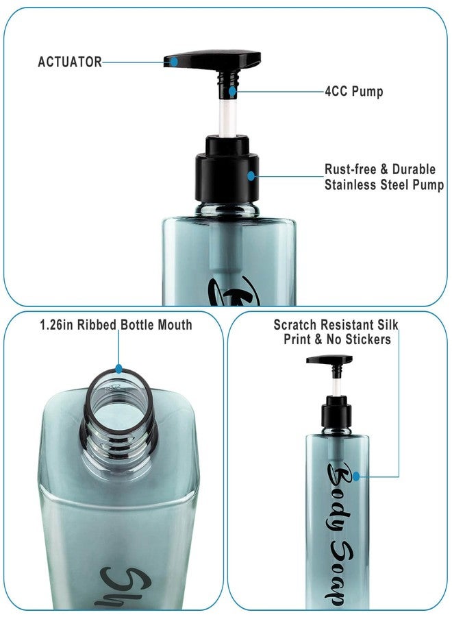 AUMIO 16.9oz Shampoo Dispenser for Shower (3 Pack) - Refillable Shampoo and Conditioner Bottles with Pump, Empty Clear Blue Plastic Body Wash Container Set, Printed Shower Soap Dispensers for Bathroom - Image 5