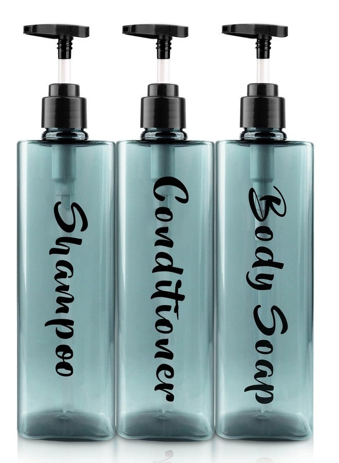 AUMIO 16.9oz Shampoo Dispenser for Shower (3 Pack) - Refillable Shampoo and Conditioner Bottles with Pump, Empty Clear Blue Plastic Body Wash Container Set, Printed Shower Soap Dispensers for Bathroom - Image 1