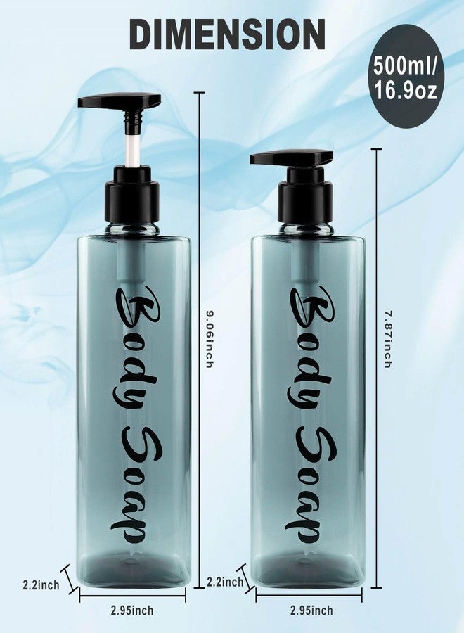 AUMIO 16.9oz Shampoo Dispenser for Shower (3 Pack) - Refillable Shampoo and Conditioner Bottles with Pump, Empty Clear Blue Plastic Body Wash Container Set, Printed Shower Soap Dispensers for Bathroom - Image 3
