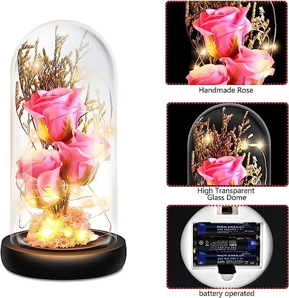S SMITEX Smitex Preserved Rose Flower Gift Light Up Rose in Glass Dome Eternal Forever Rose Flower Grandma Mothers Day Valentines Day Anniversary Birthday Christmas Decorations - Image 3
