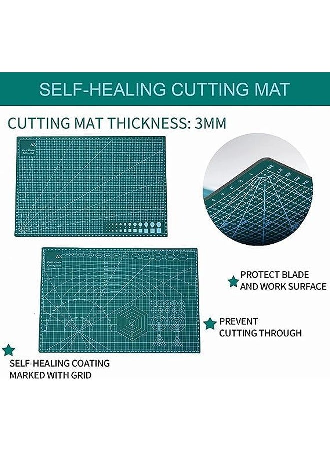 حصيرة قطع ذاتية التدوير، لوح تقطيع دوار مزدوج الجوانب مع أداة نحت يدوية ومسطرة، حصيرة قطع ذكية مقاس A3 للفنون والحرف اليدوية والخياطة وخياطة اللحف ومشروعات سجل القصاصات - Image 3