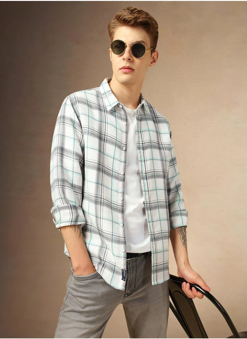 Dennis Lingo Men's Multicoloured Cotton Blend Checkered Button Down Shirt