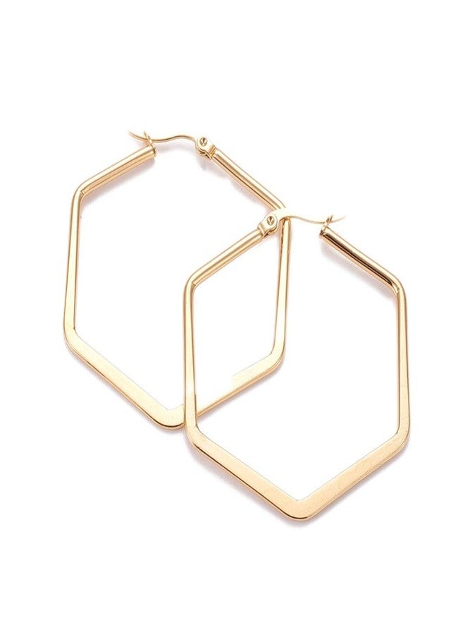 LZD 304 Stainless Steel Hoop Earrings Hexagon Gold 45.5x41x2m 0.7x1mm P207 - Image 1