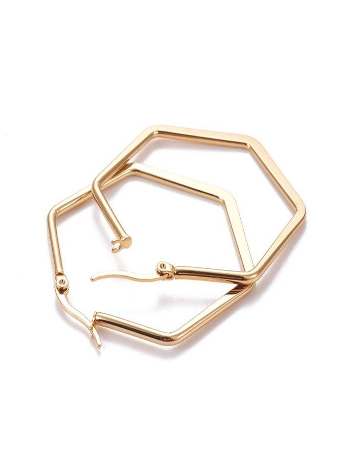 LZD 304 Stainless Steel Hoop Earrings Hexagon Gold 45.5x41x2m 0.7x1mm P207 - Image 2