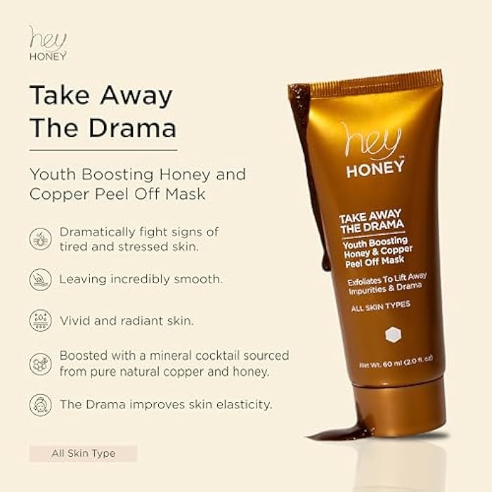 Hey Honey Skincare Copper Peel Off Face Mask with Honey, Propolis & Aloe | Hydrating & Exfoliating Facial Mask for Glowing Skin, Pore Cleansing & Anti-Aging Facial for Dull, Tired Skin 2.2 oz. - Image 4
