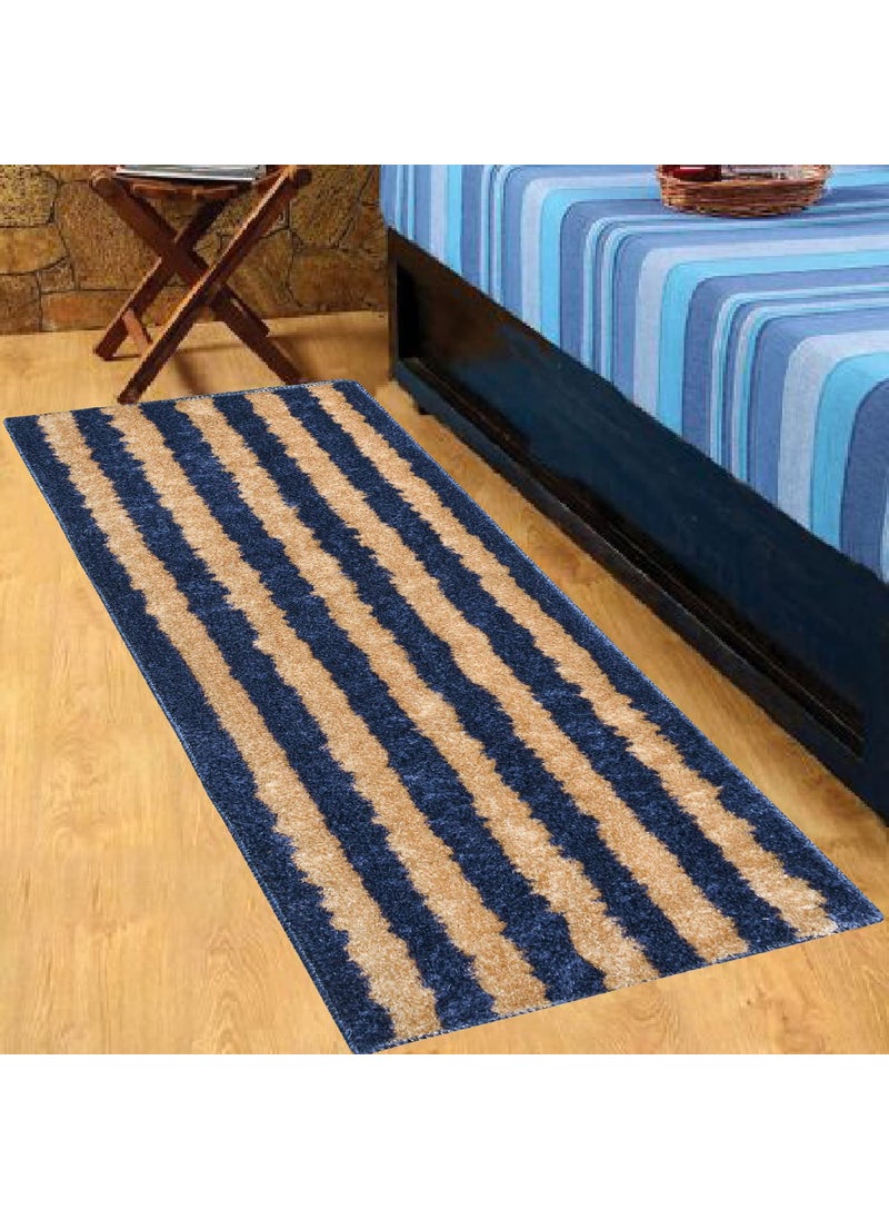 ENYRA ENYRA Montella Runner NonSlip Latex Backing Gold Stripes Design Runner Size 55x137 cm Floor Runner for Kitchen Bedside Bedroom Front Door Pack of 1 Piece BlueGold  - Image 1