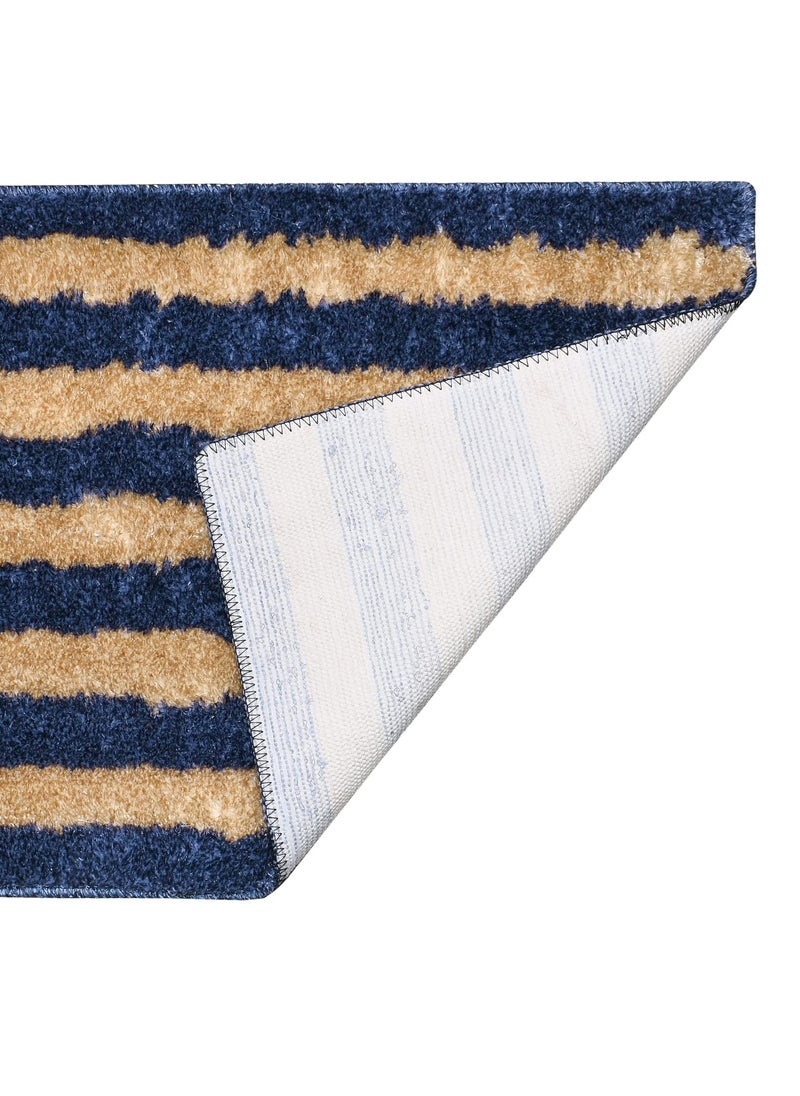 ENYRA ENYRA Montella Runner NonSlip Latex Backing Gold Stripes Design Runner Size 55x137 cm Floor Runner for Kitchen Bedside Bedroom Front Door Pack of 1 Piece BlueGold  - Image 4
