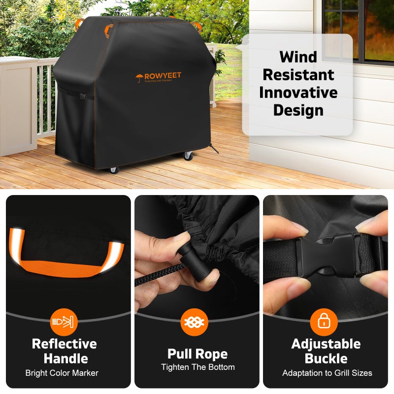 ROWYEET Grill Cover for Outdoor Grill, Universal Fit Oxford Waterproof BBQ Cover for Outside, Anti-UV Barbecue Gas Cover with Adjustable Hem for Weber, Nexgrill, Expert Grill and More (53" - 58") - Image 5