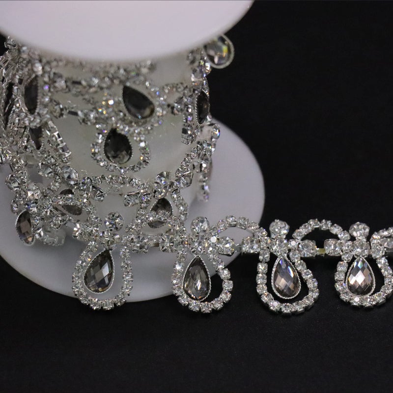 Rytenz 1 Yard Tassel Rhinestone Fringe Trim, Crystal Close Chain Applique for DIY Decoration Sewing Crafts Wedding Bridal Party Clothing Accessories - Image 1