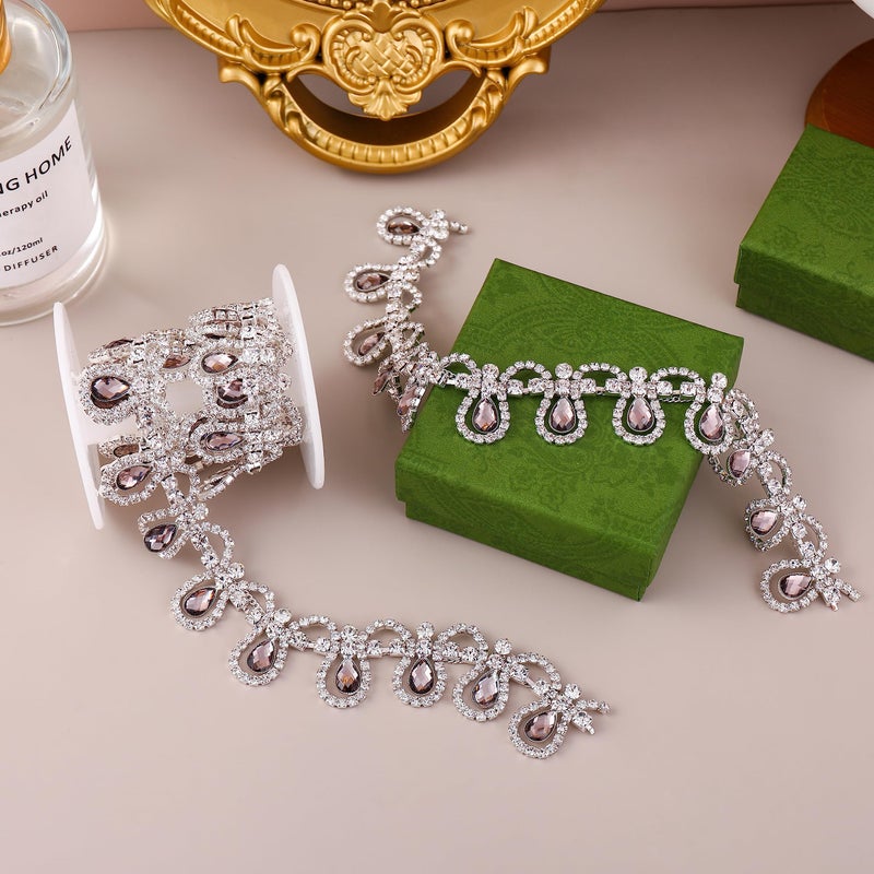 Rytenz 1 Yard Tassel Rhinestone Fringe Trim, Crystal Close Chain Applique for DIY Decoration Sewing Crafts Wedding Bridal Party Clothing Accessories - Image 3
