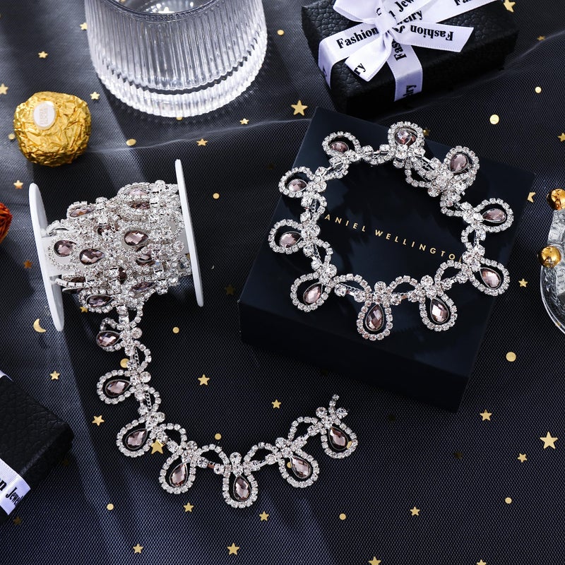 Rytenz 1 Yard Tassel Rhinestone Fringe Trim, Crystal Close Chain Applique for DIY Decoration Sewing Crafts Wedding Bridal Party Clothing Accessories - Image 2