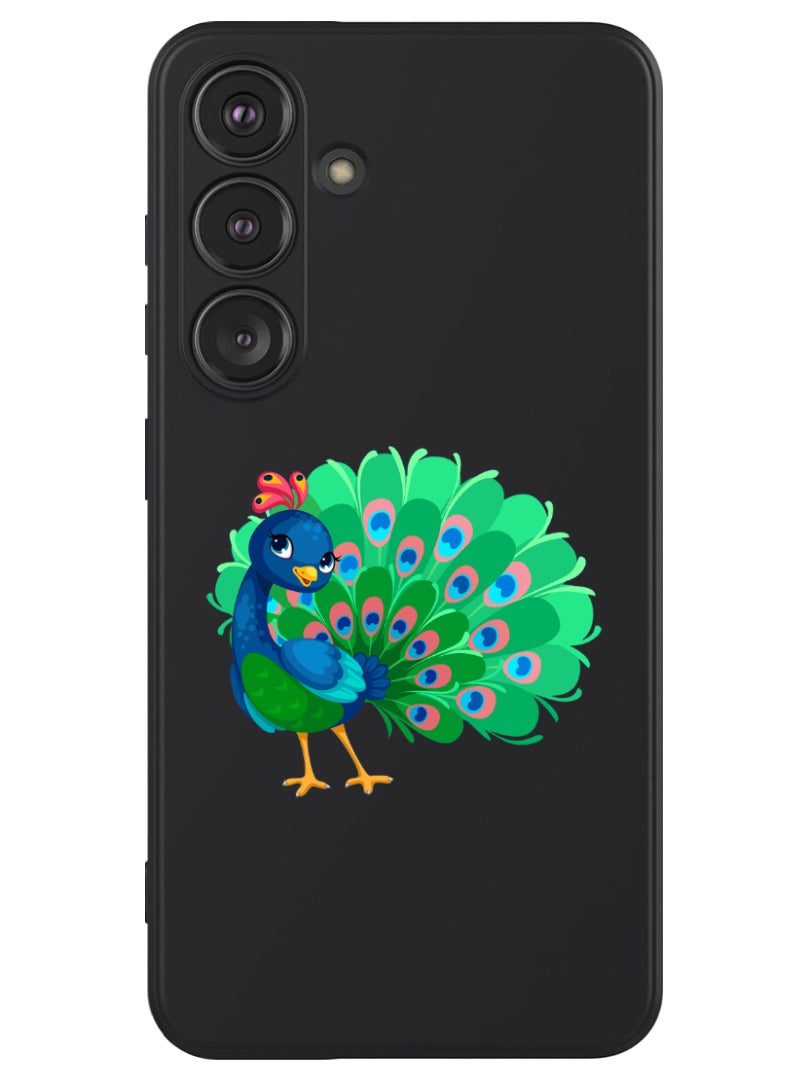 Theodor Protective Slim Fit Case Liquid Silicone Cover with Full Body Protection Anti-Scratch Shockproof Case For Samsung Galaxy S24 Plus (Black) - peacock - Image 1