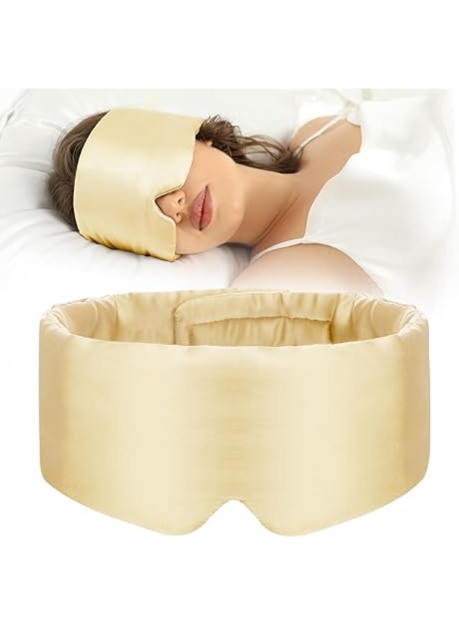 100% Silk Sleep Mask – Adjustable Eye Mask for Women & Men, Blackout for Travel, Rest & Office, Large Size (Gold) - Image 1