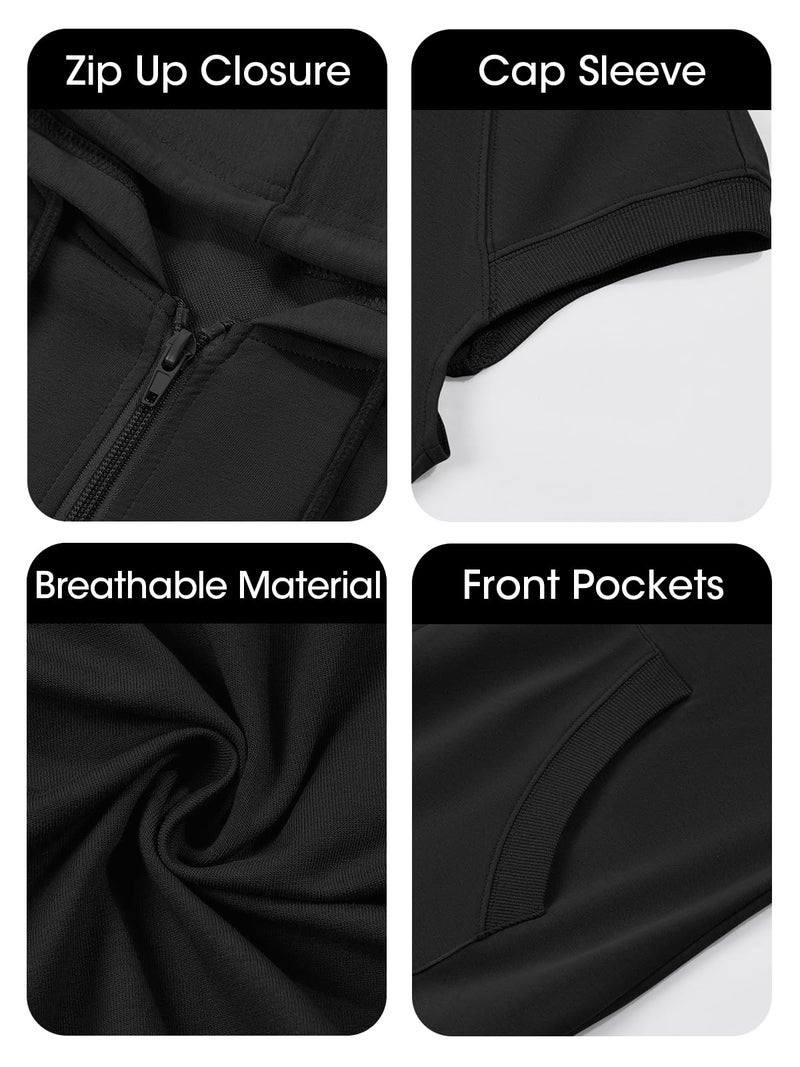 Fisoew Women's Sleeveless Zip Up Hoodies Casual Loose Fit Drawstring Sweatshirts Lightweight Jackets Vest with Pockets - Image 5