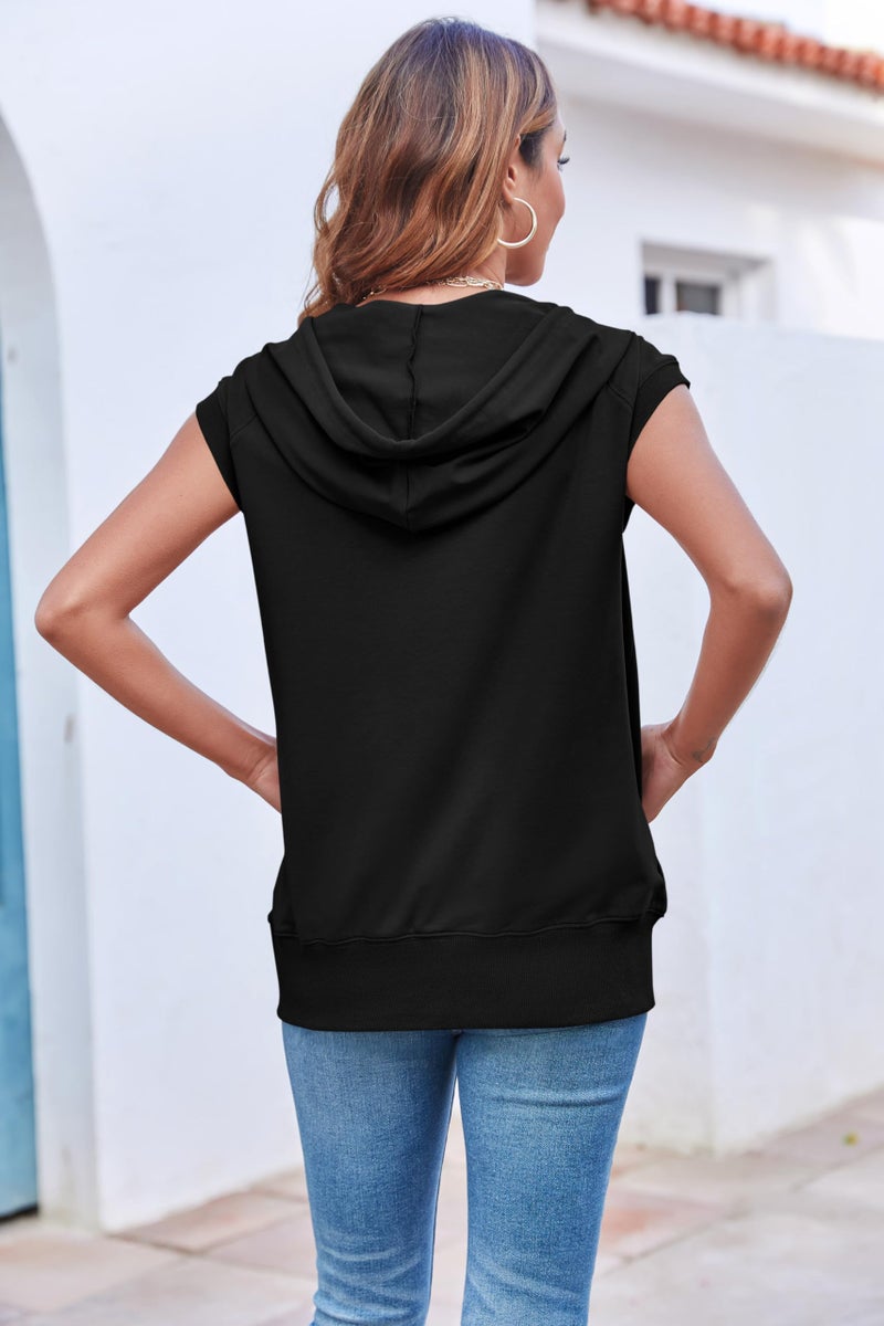 Fisoew Women's Sleeveless Zip Up Hoodies Casual Loose Fit Drawstring Sweatshirts Lightweight Jackets Vest with Pockets - Image 2