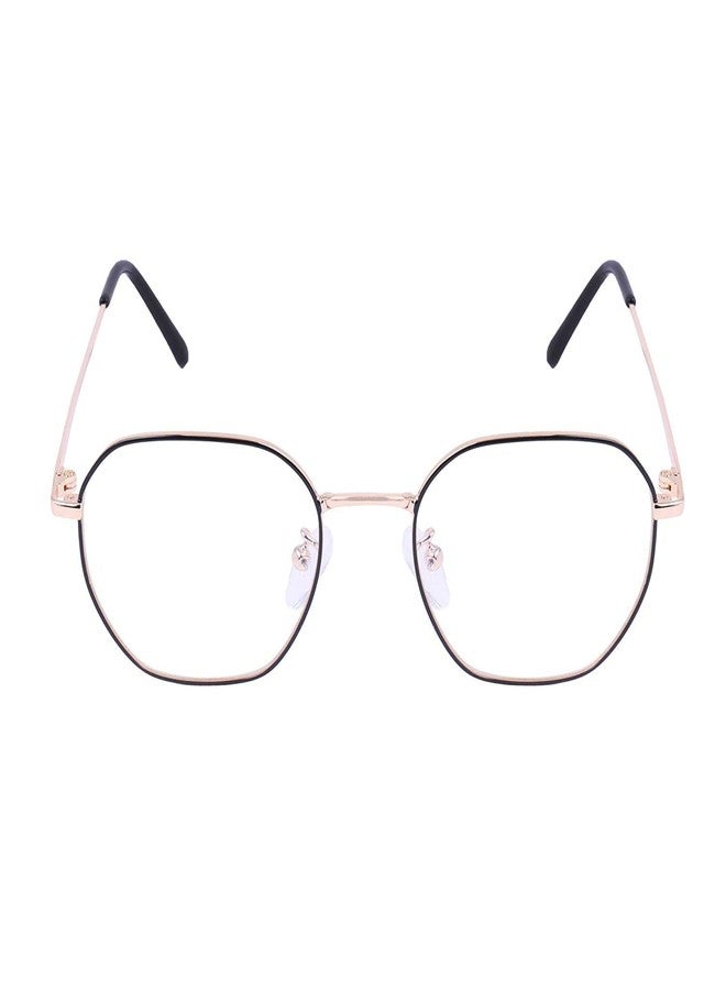 Roshfort Unisex Spectacles Frame Hexagon Size Stander Premium Blue Cut Zero Power Navigator with Anti-glare for Eye Protection from UV by Computer Tablet Laptop Mobile (B-4, Gold Black) - Image 2