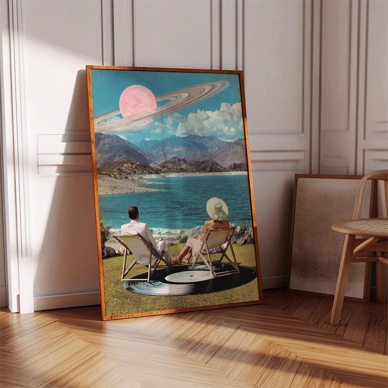 TNESSENTIAL Surreal Beach Collage Art Print, Retro Dreamscape Wall Art with Saturn Sky, Vintage Pop Art Poster, Whimsical Cosmic Home Decor - Image 5