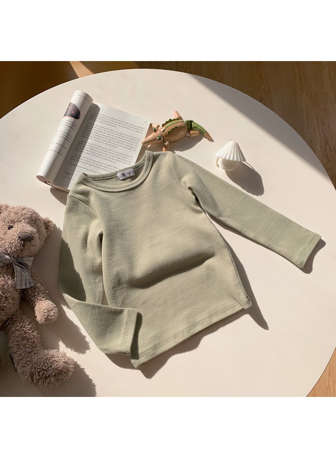 Boys' Long-sleeved T-shirt Trendy Top Cotton T-shirt Round Neck Children's Autumn Clothes Baby Underwear Girls' Solid Color Base Shirt