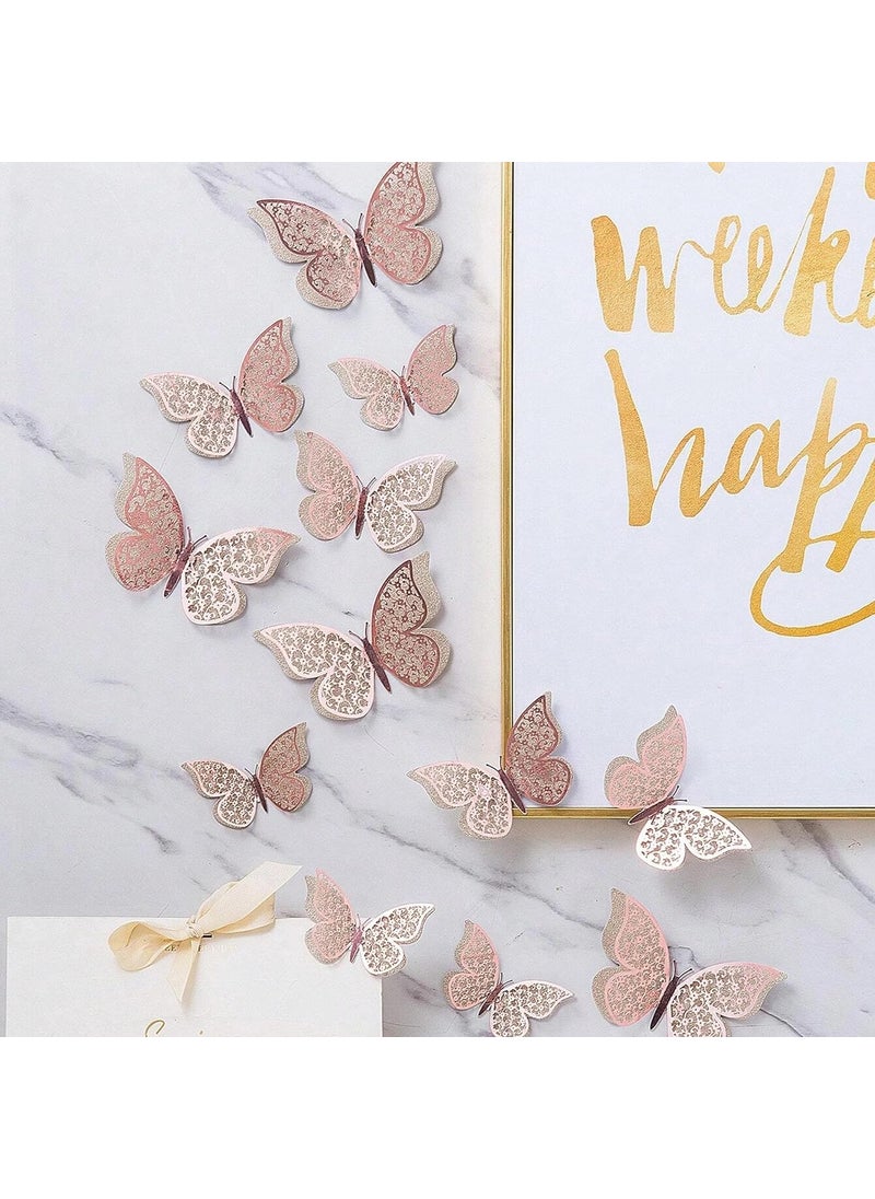 Art Street Art Street 3D Gorgeous Shiny Metallic Finish Home Decor Butterfly with Sticking Pads - Metallic Butterfly Decorations Party 3D Butterfly Wall Stickers (Rose Gold-Set of 12)  - Image 1