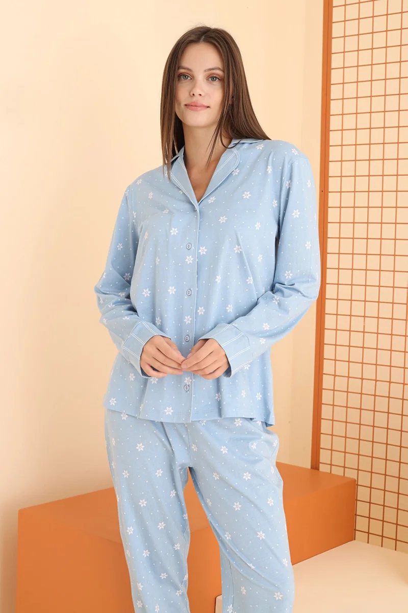 ان بي بي Blue Floral Patterned Front Buttoned Pajama Set