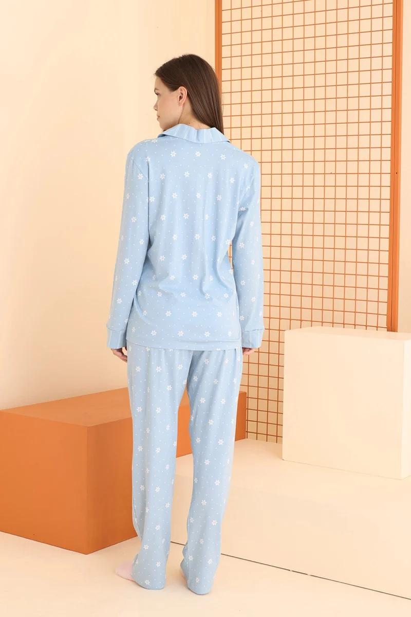 ان بي بي Blue Floral Patterned Front Buttoned Pajama Set