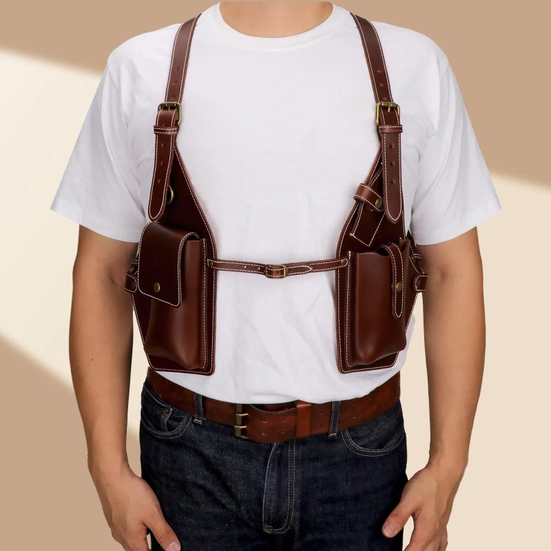 TOURBN Tourbon Hidden Underarm Leather Shoulder Holster Wallet Pocket Anti-Theft Multipurpose Concealed Double Armpit Phone Pouch Adjustable Straps - Image 2