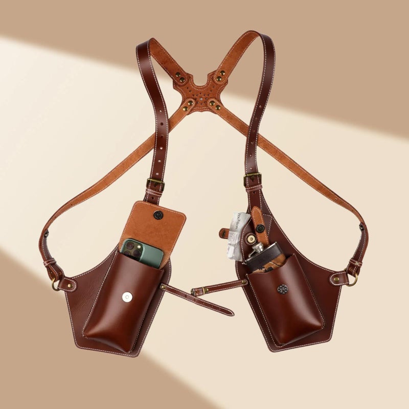TOURBN Tourbon Hidden Underarm Leather Shoulder Holster Wallet Pocket Anti-Theft Multipurpose Concealed Double Armpit Phone Pouch Adjustable Straps - Image 3