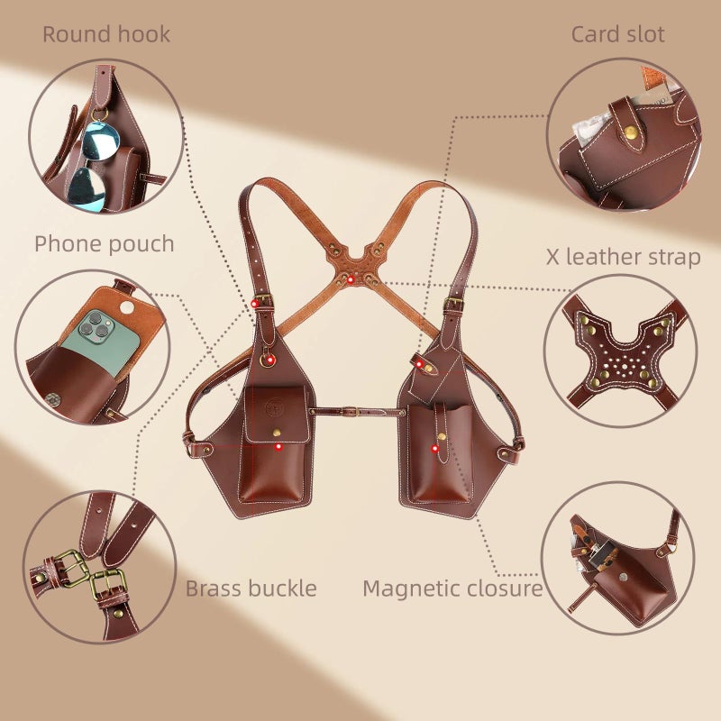 TOURBN Tourbon Hidden Underarm Leather Shoulder Holster Wallet Pocket Anti-Theft Multipurpose Concealed Double Armpit Phone Pouch Adjustable Straps - Image 4