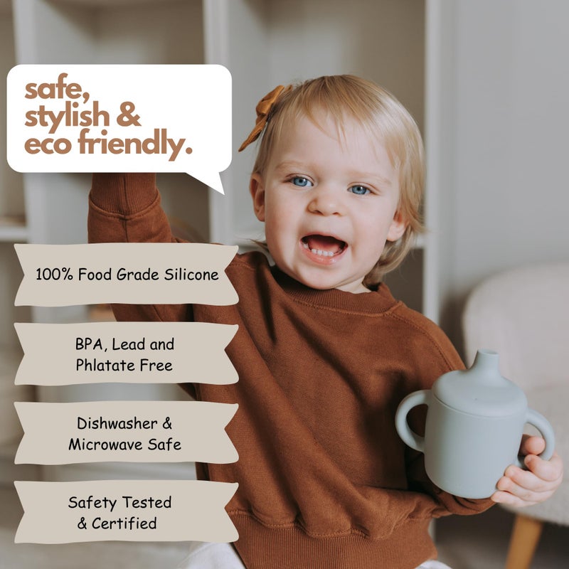 KIDSco. Silicone Sippy Cup and Training Cup for Baby 6 months+ Soft Spout and Handles Unbreakable Easy Grip for Babies 6-12 months and Toddlers 1-3 years 5oz/150ml (Sandy Shore and Green) - Image 2