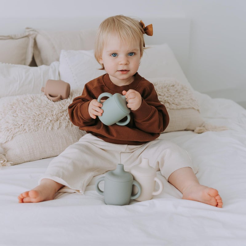 KIDSco. Silicone Sippy Cup and Training Cup for Baby 6 months+ Soft Spout and Handles Unbreakable Easy Grip for Babies 6-12 months and Toddlers 1-3 years 5oz/150ml (Sandy Shore and Green) - Image 5
