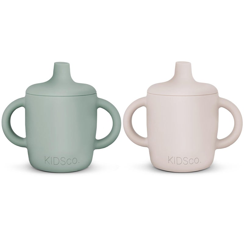 KIDSco. Silicone Sippy Cup and Training Cup for Baby 6 months+ Soft Spout and Handles Unbreakable Easy Grip for Babies 6-12 months and Toddlers 1-3 years 5oz/150ml (Sandy Shore and Green) - Image 1