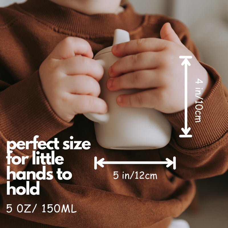 KIDSco. Silicone Sippy Cup and Training Cup for Baby 6 months+ Soft Spout and Handles Unbreakable Easy Grip for Babies 6-12 months and Toddlers 1-3 years 5oz/150ml (Sandy Shore and Green) - Image 3