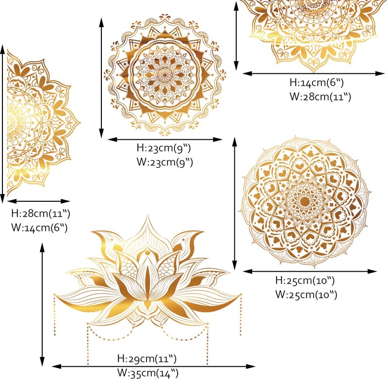 Runtoo Mandala Wall Stickers Boho Large Gold Lotus Floral Wall Decal Peel and Stick Bedroom Living Room Yoga Headboard Decor - Image 5