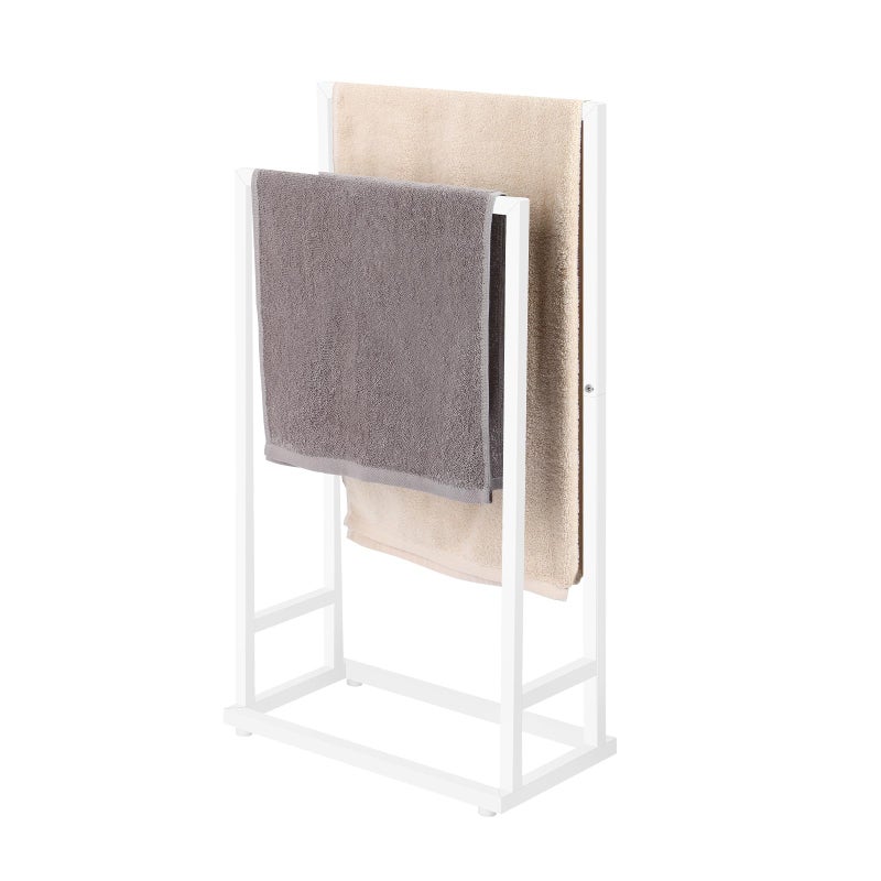 smusei Standing Towel Rail with 2 Towel Rails 2-Tier Bath Towel Holder No Drilling for Bathroom 74 x 21 x 41 cm Towel Rail Holder - Matte White - Image 1