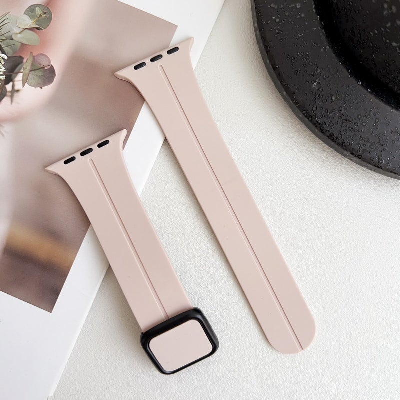 For Apple Watch 42Mm Magnetic Square Buckle Silicone Watch Band(Sand Pink) - Image 3