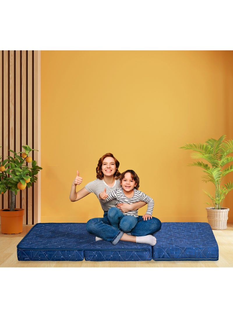 Comfy مرتبة ضيوف مريحة من القطن الساتان medicated قابلة للطي بجودة ممتازة وأنيقة باللون الأزرق 180 × 90 × 7 سم - Image 1