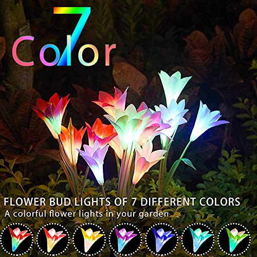 TONULAX Solar Lights Outdoor - Upgraded Garden Light, Multi-Color Changing Lily Solar Flower Lights for Patio,Yard Decoration, Bigger Flower and Wider Panel (2 Pack,Purple and Red) - Image 5