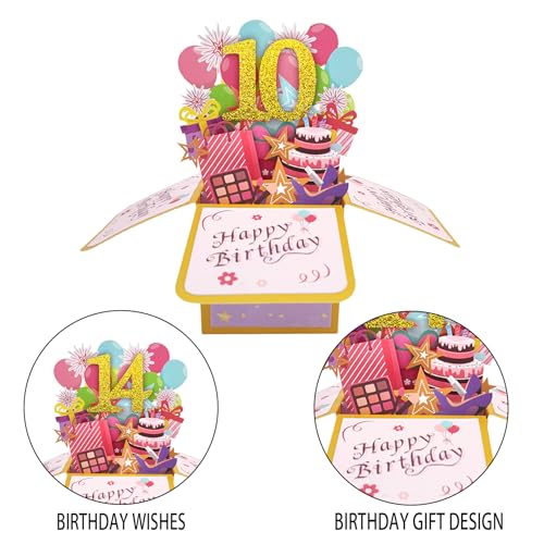 Asmallgf Happy 10th Birthday Popup Card for Daughter Niece, Best Birthday Gift for 10 Years Old Girl Boy, Sweet 10 Birthday Decorations for Him Her - Image 3