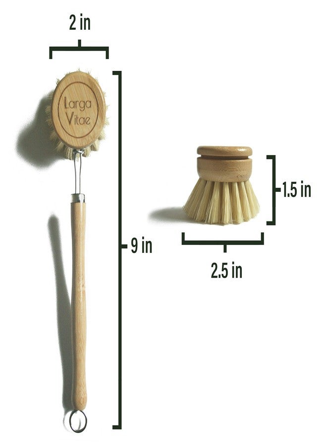 Larga Vitae Wooden Dish Brush Made of Renewable Bamboo Wood and Natural Bristle Tampico Fiber, includes 5 Replacement Brush Heads, Durable, Long Lasting, All Purpose Kitchen Scrubber - Image 2