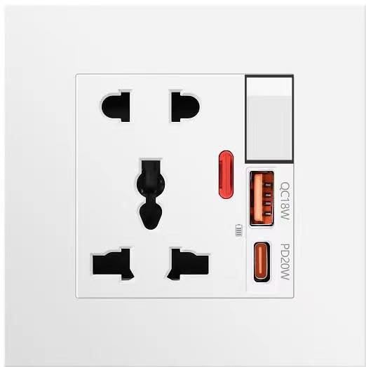 ELECTRO WOLF Charging USB 18W Charging Type C 20W Power Socket Outlet Multimedia Modular Wall Face Plate Socket Plug Jack Cable or Adapter for Home and Office USBType CPower Outlet - Image 1