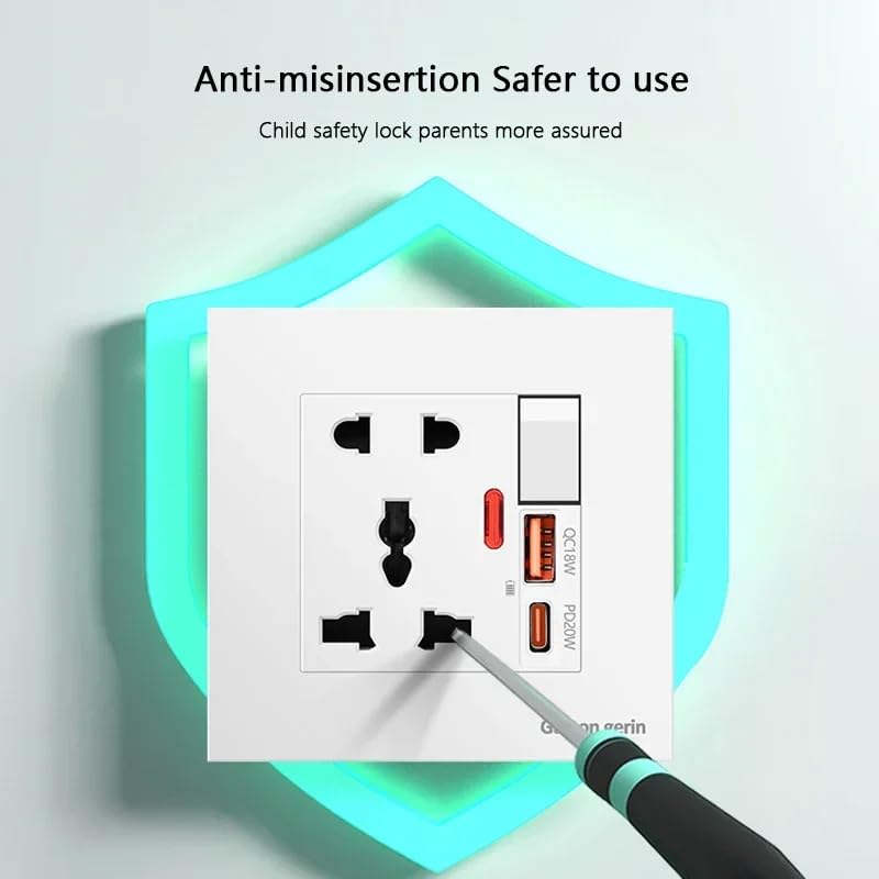 ELECTRO WOLF Charging USB 18W Charging Type C 20W Power Socket Outlet Multimedia Modular Wall Face Plate Socket Plug Jack Cable or Adapter for Home and Office USBType CPower Outlet - Image 2