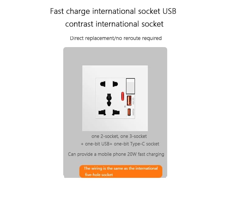 ELECTRO WOLF Charging USB 18W Charging Type C 20W Power Socket Outlet Multimedia Modular Wall Face Plate Socket Plug Jack Cable or Adapter for Home and Office USBType CPower Outlet - Image 3